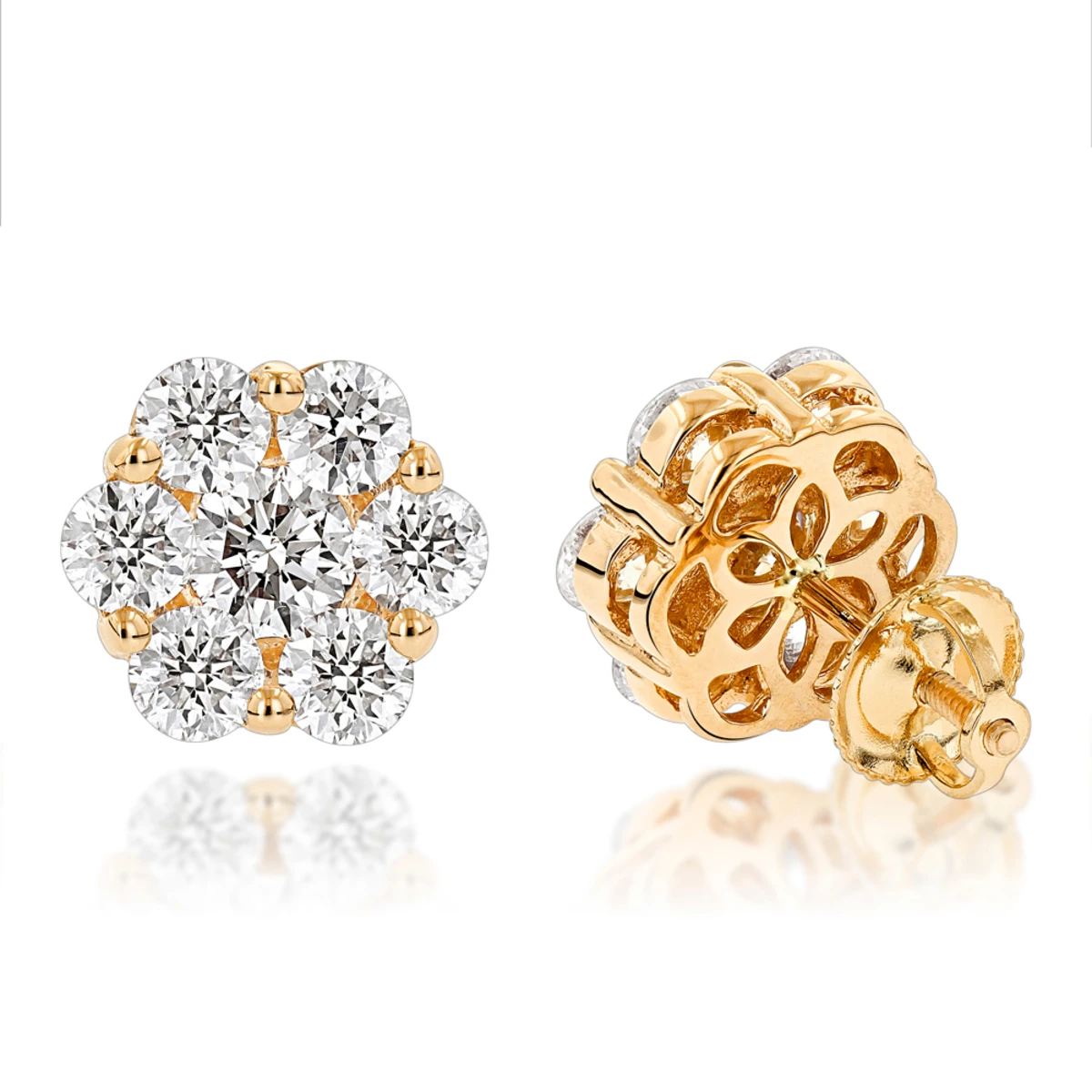 14K White Gold Earrings Round Diamond Clusters 3.5ct 4 14K White Gold Earrings Round Diamond Clusters 3.5ct - Image 2