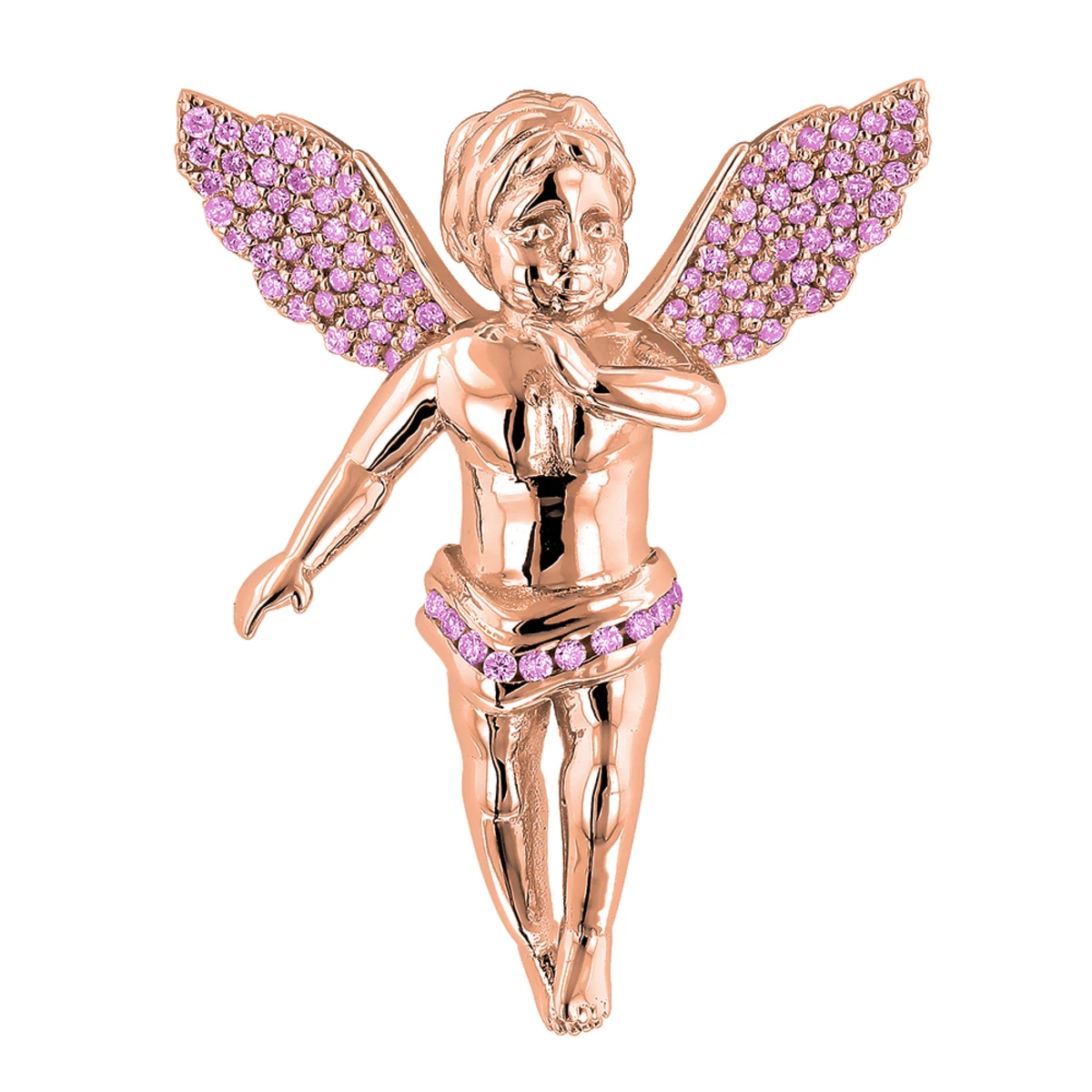 14K Rose Gold Fancy Pink Diamonds Angel Pendant 0.7ct Mini Charm 3 14K Rose Gold Fancy Pink Diamonds Angel Pendant 0.7ct Mini Charm