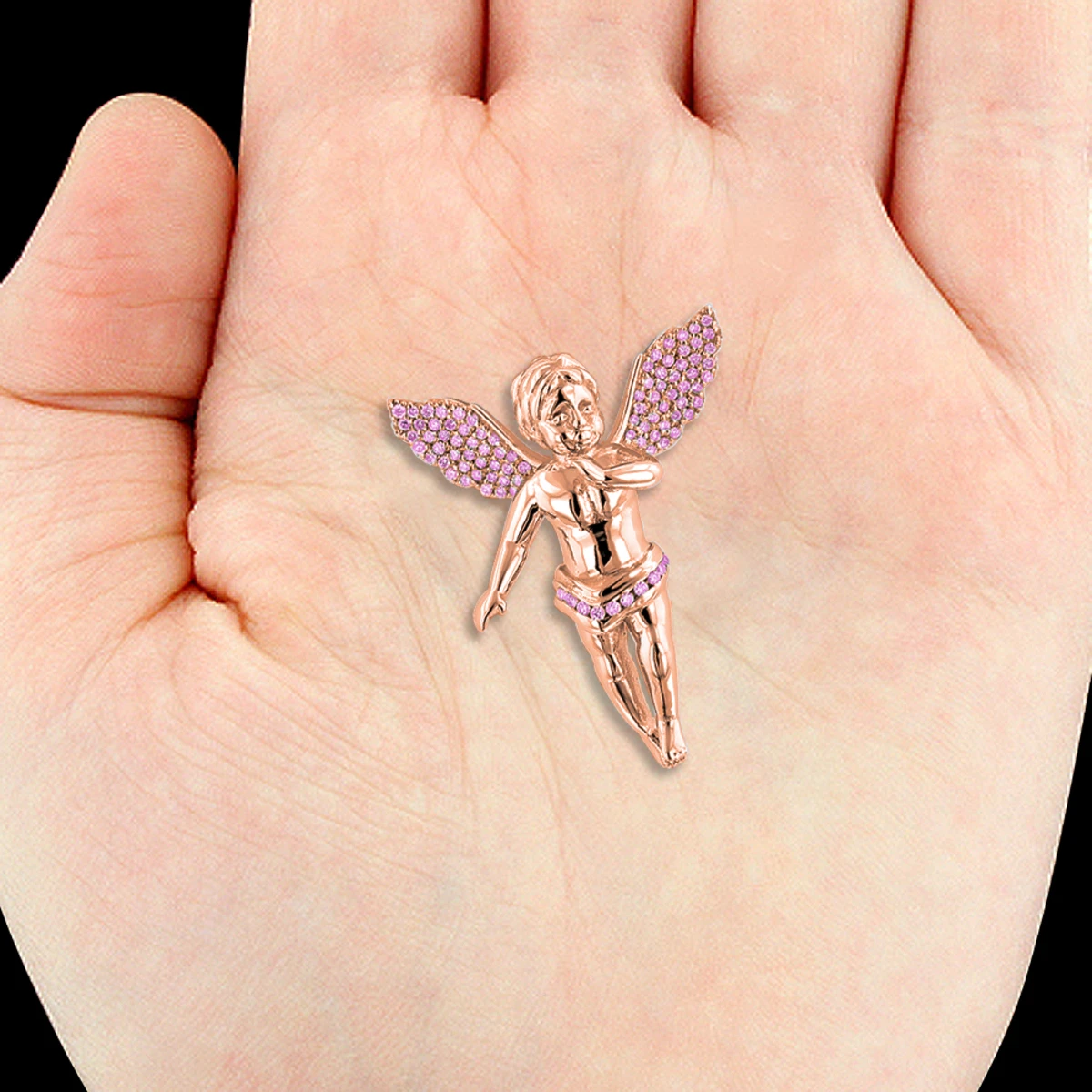 14K Rose Gold Fancy Pink Diamonds Angel Pendant 0.7ct Mini Charm 6 14K Rose Gold Fancy Pink Diamonds Angel Pendant 0.7ct Mini Charm - Image 4