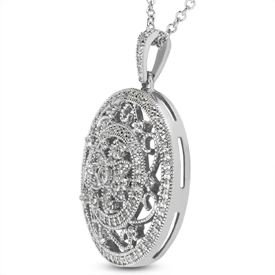 14K White Gold Floral Filigree Diamond Pendant 0.74ct 4 14K White Gold Floral Filigree Diamond Pendant 0.74ct - Image 2