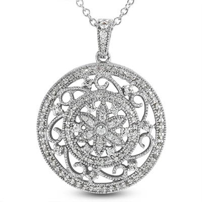 14K White Gold Floral Filigree Diamond Pendant 0.74ct 3 14K White Gold Floral Filigree Diamond Pendant 0.74ct