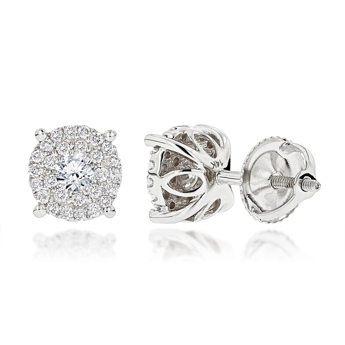 14K Yellow Gold Halo Round Stud Diamond Earrings 0.6ct Clusters 4 14K Yellow Gold Halo Round Stud Diamond Earrings 0.6ct Clusters - Image 2