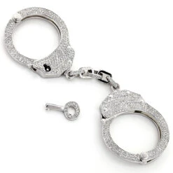 14K White Gold Handcuffs With Key Diamond Pendant 9ct Miniature Cuffs