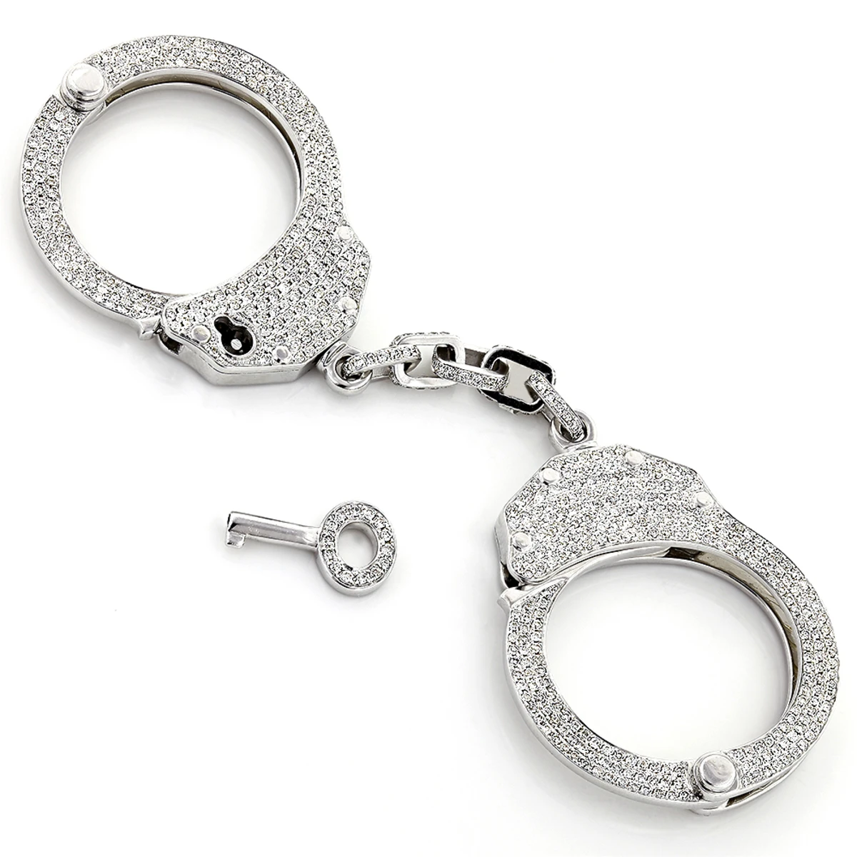 14K White Gold Handcuffs With Key Diamond Pendant 9ct Miniature Cuffs 3 14K White Gold Handcuffs With Key Diamond Pendant 9ct Miniature Cuffs