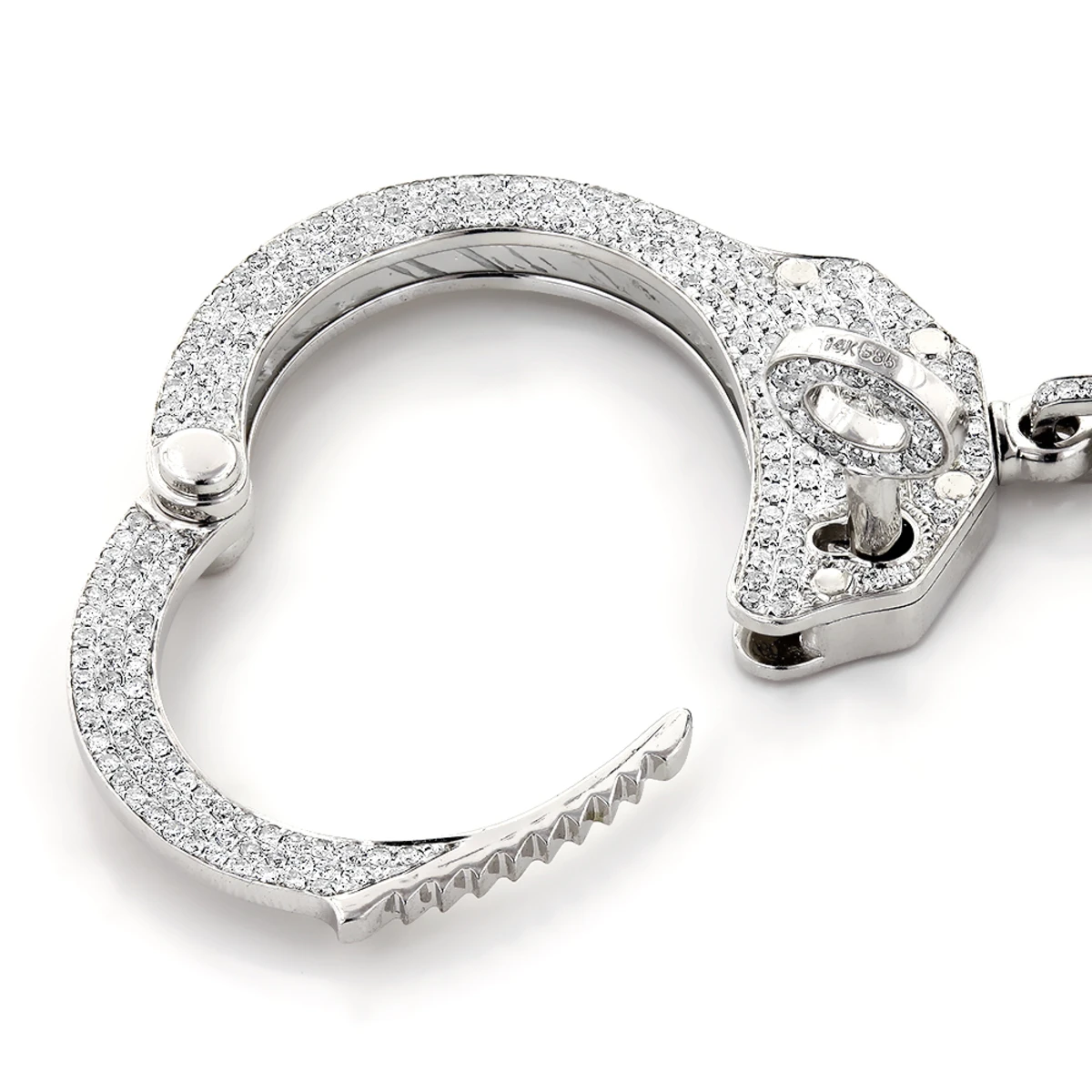 14K White Gold Handcuffs With Key Diamond Pendant 9ct Miniature Cuffs 5 14K White Gold Handcuffs With Key Diamond Pendant 9ct Miniature Cuffs - Image 3