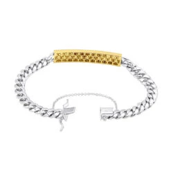 14K Yellow Gold ID Plate Miami Cuban Link Chain Men's Diamond Bracelet 2 Carat -Its Hot Jewelry Shop 14k gold id plate miami cuban link chain mens diamond bracelet 2 carat 000761 backye
