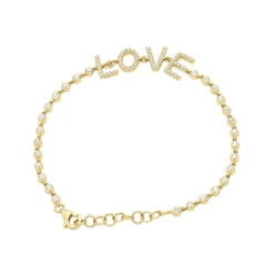 14K Yellow Gold Inline Diamond Tennis Bracelet For Women With LOVE Round Diamonds 0.8ct