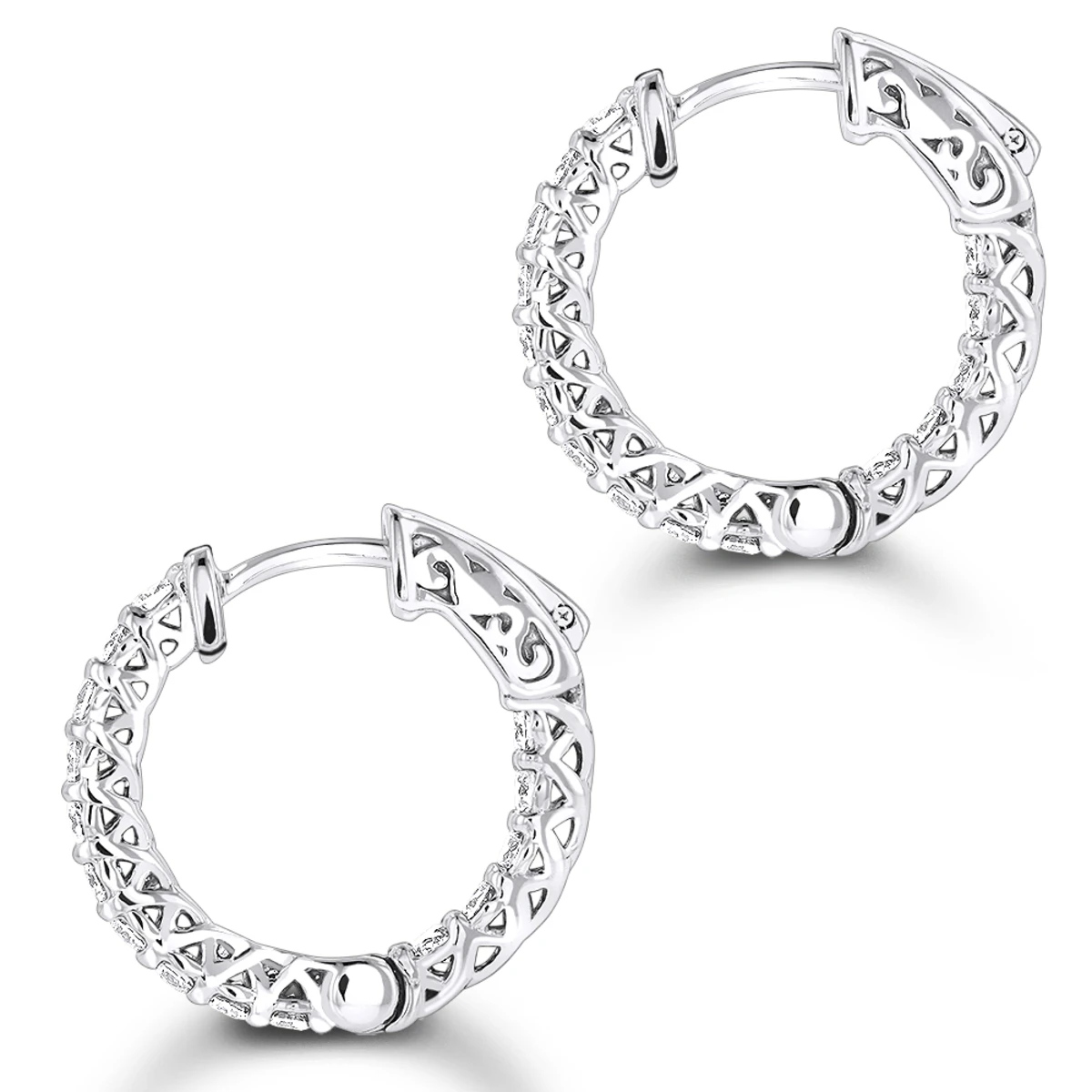 14K White Gold Inside Out Diamond Hoop Earrings For Women 1.5ct 6 14K White Gold Inside Out Diamond Hoop Earrings For Women 1.5ct - Image 4