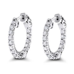 14K White Gold Inside Out Diamond Hoop Earrings For Women 1.5ct