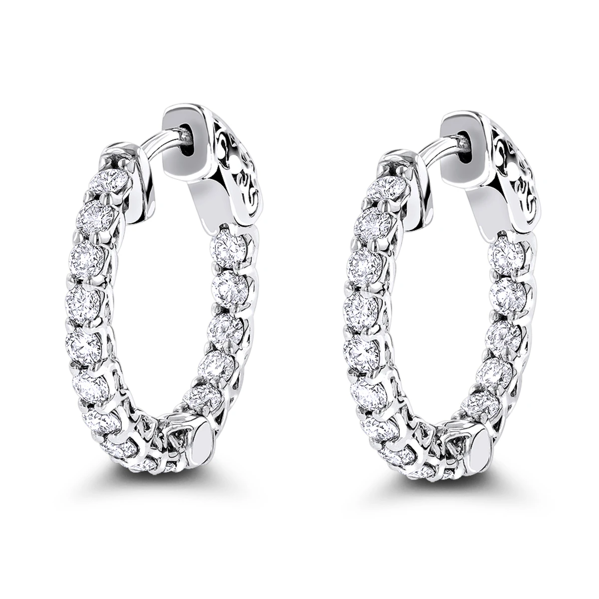 14K White Gold Inside Out Diamond Hoop Earrings For Women 1.5ct 3 14K White Gold Inside Out Diamond Hoop Earrings For Women 1.5ct