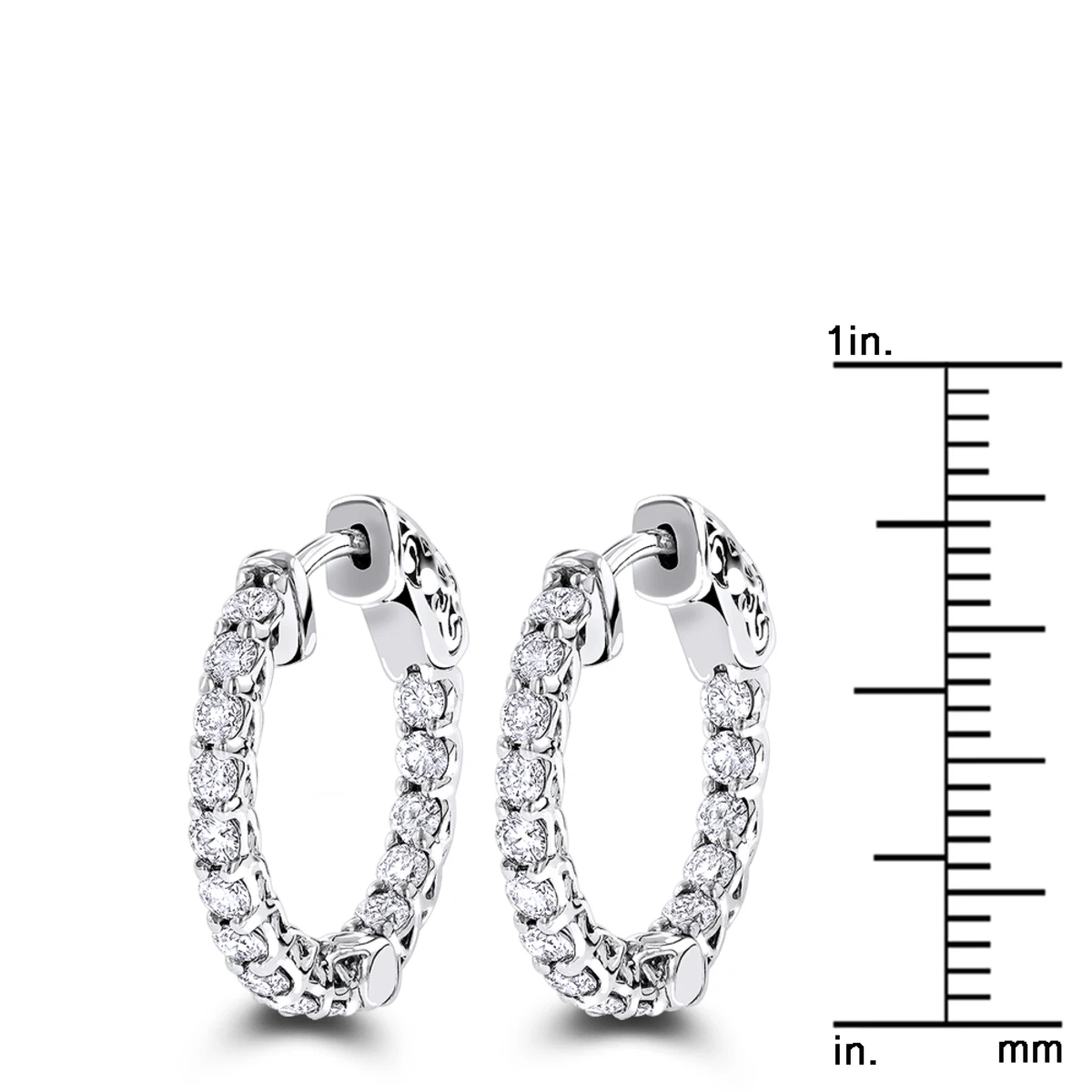 14K White Gold Inside Out Diamond Hoop Earrings For Women 1.5ct 8 14K White Gold Inside Out Diamond Hoop Earrings For Women 1.5ct - Image 6
