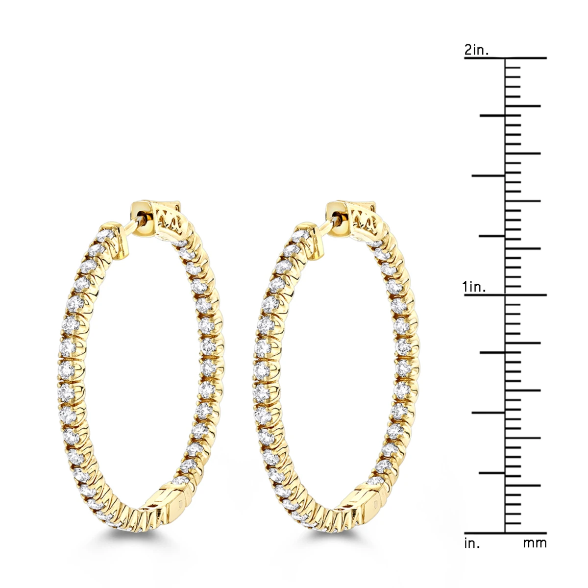 14K Yellow Gold Inside Out Diamond Hoop Earrings For Women By Luxurman 2.1ct 8 14K Yellow Gold Inside Out Diamond Hoop Earrings For Women By Luxurman 2.1ct - Image 6