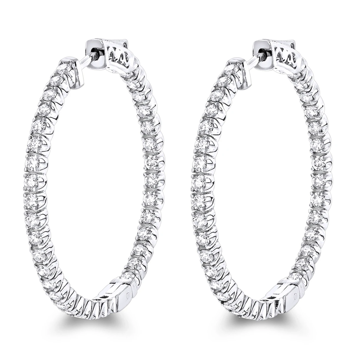 14K Yellow Gold Inside Out Diamond Hoop Earrings For Women By Luxurman 2.1ct 4 14K Yellow Gold Inside Out Diamond Hoop Earrings For Women By Luxurman 2.1ct - Image 2