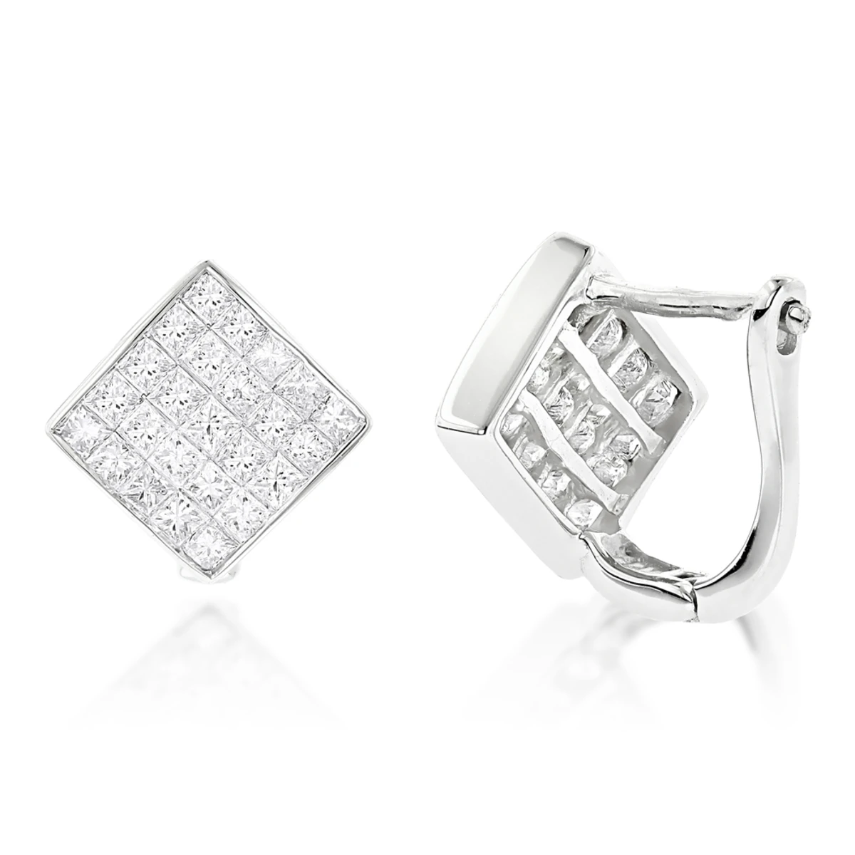 14K Yellow Gold Invisible Princess Cut Diamond Earrings 1.45ct 4 14K Yellow Gold Invisible Princess Cut Diamond Earrings 1.45ct - Image 2