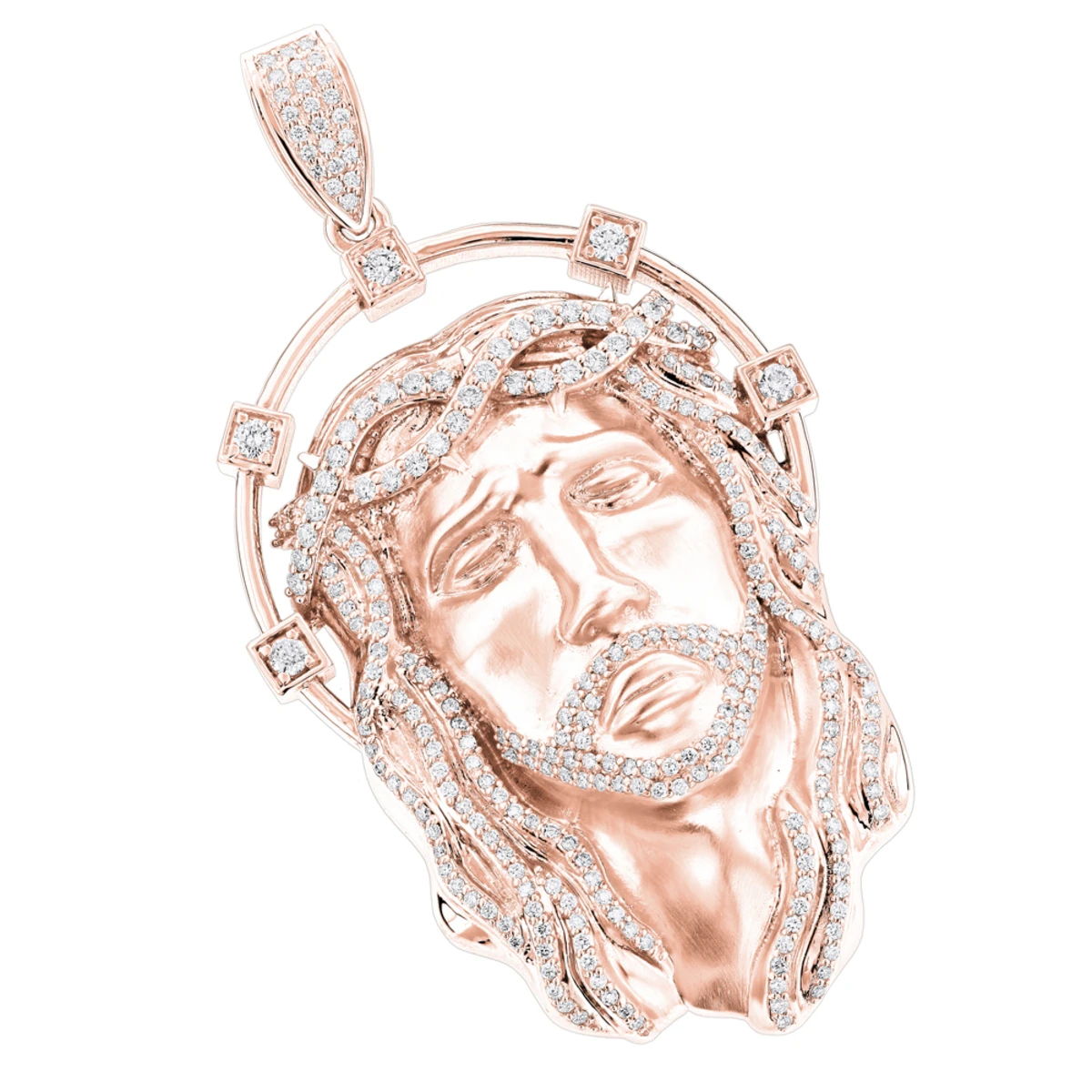 Hip Hop 14K White Gold Jesus Face Diamond Pendant For Men 3.55ct 5 Hip Hop 14K White Gold Jesus Face Diamond Pendant For Men 3.55ct - Image 3