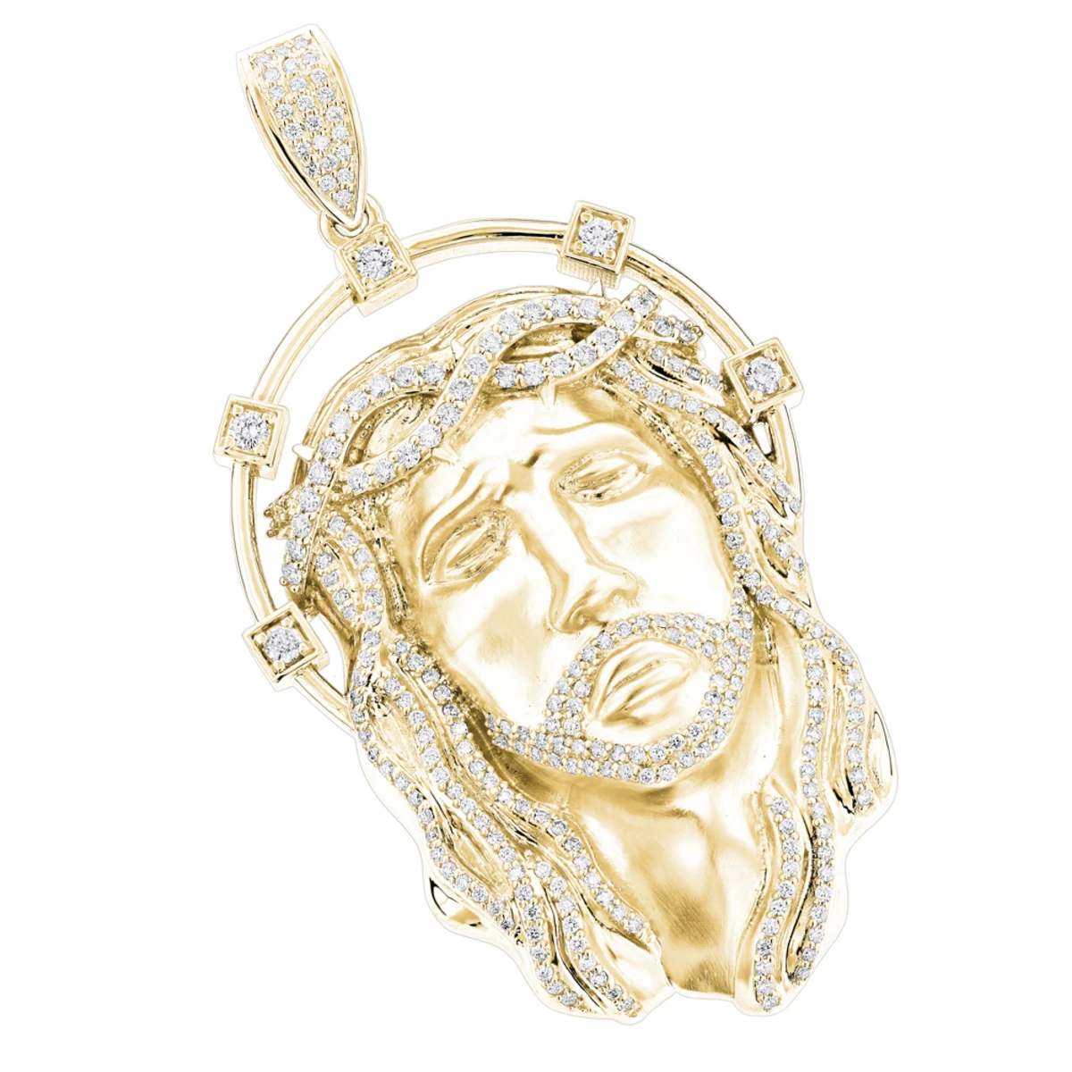 Hip Hop 14K White Gold Jesus Face Diamond Pendant For Men 3.55ct 4 Hip Hop 14K White Gold Jesus Face Diamond Pendant For Men 3.55ct - Image 2