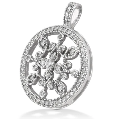 14K White Gold Ladies Circle Diamond Necklace 0.80ct 23.8mm 4 14K White Gold Ladies Circle Diamond Necklace 0.80ct 23.8mm - Image 2