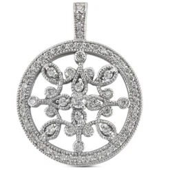 14K White Gold Ladies Circle Diamond Necklace 0.80ct 23.8mm