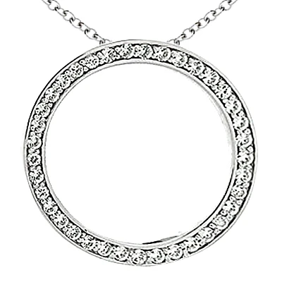 14K White Gold Ladies Circle Diamond Necklace 1.11ct 3 14K White Gold Ladies Circle Diamond Necklace 1.11ct
