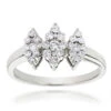 14K White Gold Ladies Cluster Diamond Ring 0.63ct Three Stone Ring Design