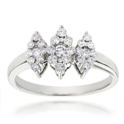 14K White Gold Ladies Cluster Diamond Ring 0.63ct Three Stone Ring Design