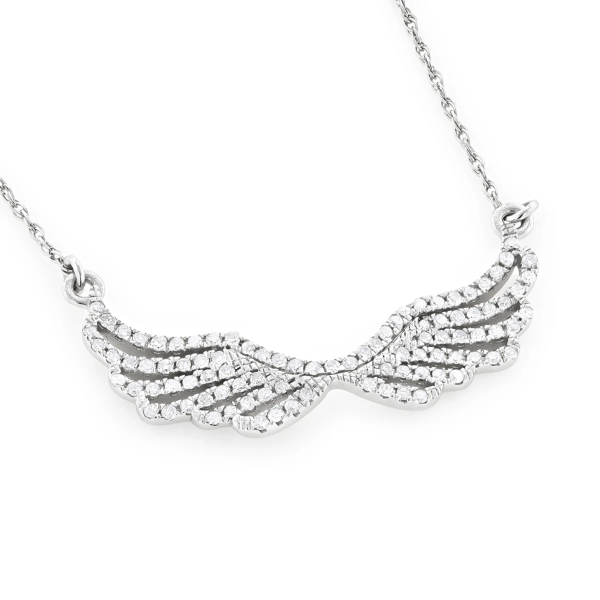 14K White Gold Ladies Diamond Wings Necklace Pendant By Luxurman 3 14K White Gold Ladies Diamond Wings Necklace Pendant By Luxurman