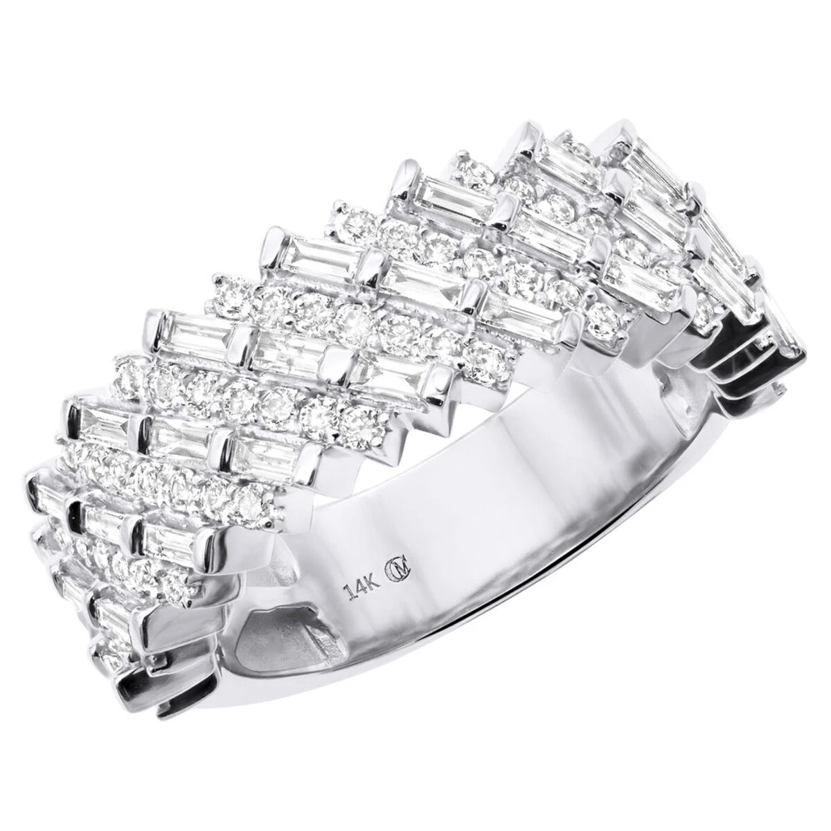 2 Carat Ladies Round & Baguette Diamonds 14K White Gold Ring Unique Wedding Band 3 2 Carat Ladies Round & Baguette Diamonds 14K White Gold Ring Unique Wedding Band