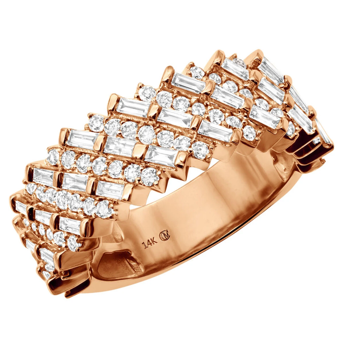 2 Carat Ladies Round & Baguette Diamonds 14K White Gold Ring Unique Wedding Band 5 2 Carat Ladies Round & Baguette Diamonds 14K White Gold Ring Unique Wedding Band - Image 3