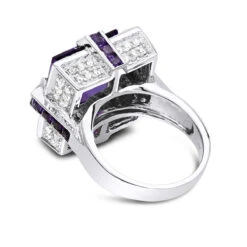 14K White Gold Large Diamond Amethyst Cocktail Ring For Women By Luxurman 14ct -Its Hot Jewelry Shop 14k gold large diamond amethyst cocktail ring for women by luxurman 14ct backwh