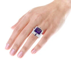 14K White Gold Large Diamond Amethyst Cocktail Ring For Women By Luxurman 14ct -Its Hot Jewelry Shop 14k gold large diamond amethyst cocktail ring for women by luxurman 14ct bodwh