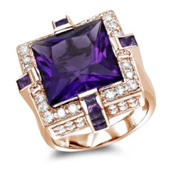 14K White Gold Large Diamond Amethyst Cocktail Ring For Women By Luxurman 14ct -Its Hot Jewelry Shop 14k gold large diamond amethyst cocktail ring for women by luxurman 14ct ro