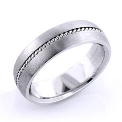 14K White Gold Little Braid Wedding Band For Men
