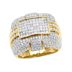 Oversized 14K Yellow Gold Men's Designer Diamond Ring 4.01ct