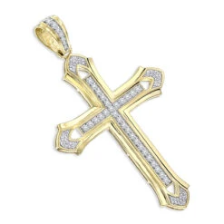Large 14K Yellow Gold Men's Diamond Cross Pendant 2ct 3.5 Inches Long