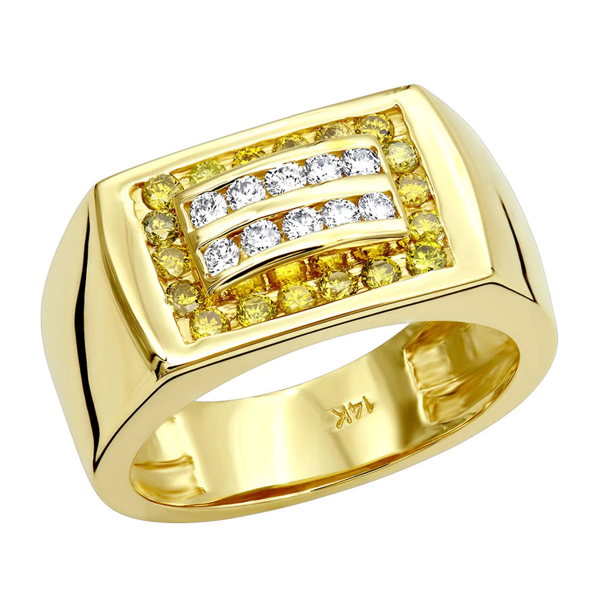 14K Yellow Gold Men's Diamond Pinky Ring White Yellow 0.60ct 3 14K Yellow Gold Men's Diamond Pinky Ring White Yellow 0.60ct