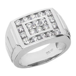 14K White Gold Men's Diamond Ring 0.78ct 13.1mm