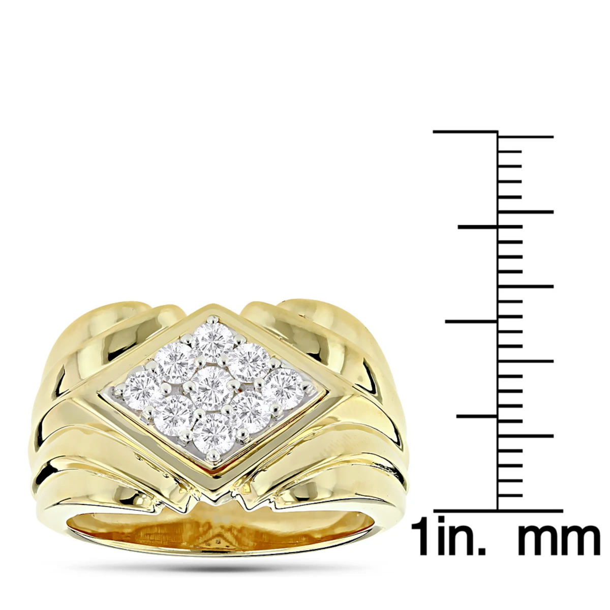 14K Yellow Gold Men's Diamond Ring 1.08ct 14.5mm 7 14K Yellow Gold Men's Diamond Ring 1.08ct 14.5mm - Image 5