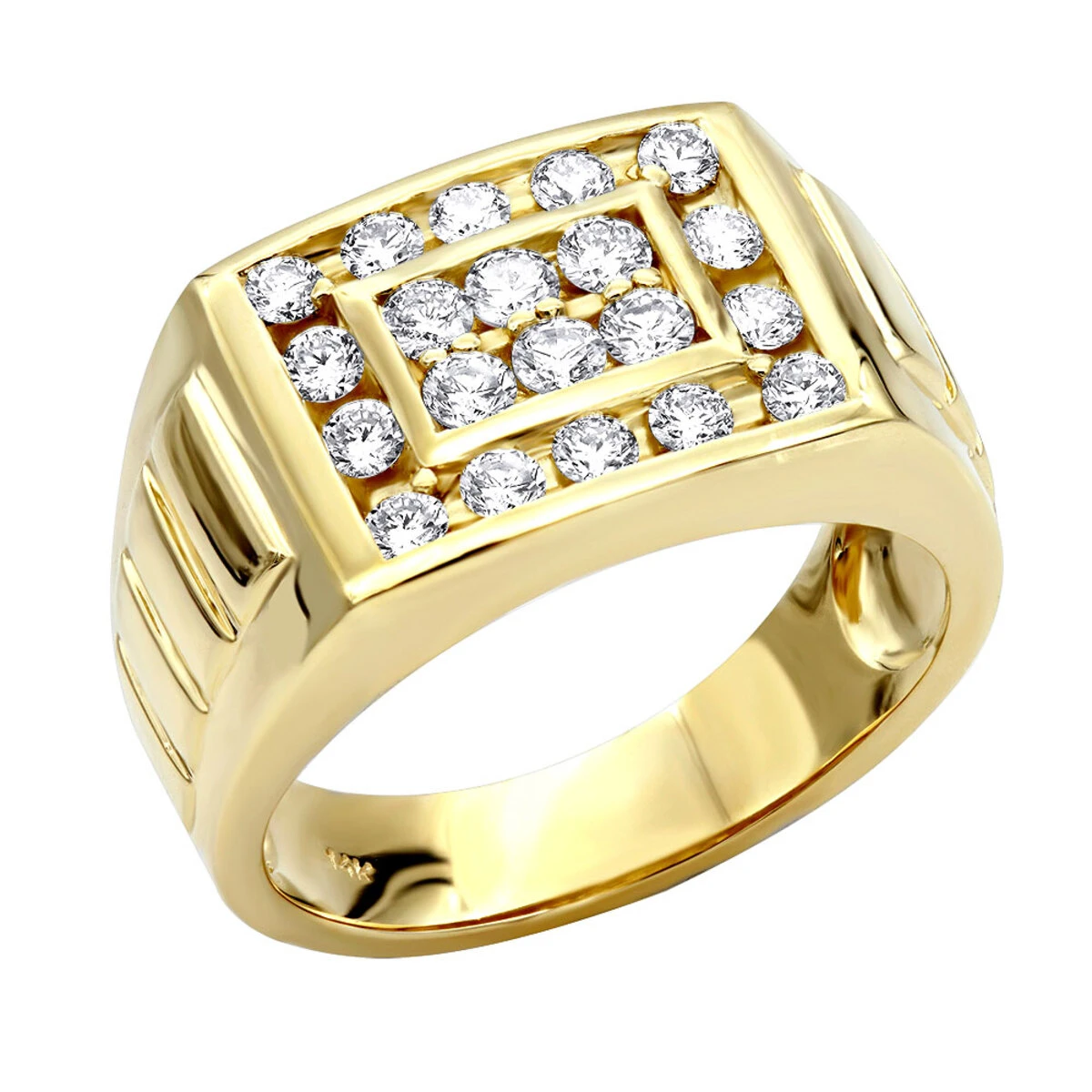 14K Yellow Gold Men's Diamond Ring 1.32ct 13.5mm 3 14K Yellow Gold Men's Diamond Ring 1.32ct 13.5mm