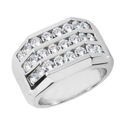 14K White Gold Men's Diamond Ring 1.68ct