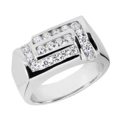 14K White Gold Men's Diamond Ring 1ct 9.6mm