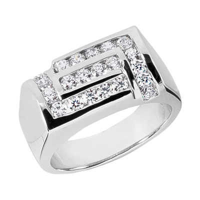 14K White Gold Men's Diamond Ring 1ct 9.6mm 3 14K White Gold Men's Diamond Ring 1ct 9.6mm