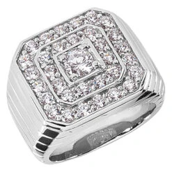 14K White Gold Men's Diamond Ring 2.10ct