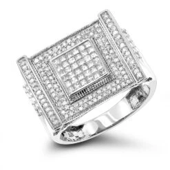 14K White Gold Men's Diamond Ring Round & Princess 1.8ct