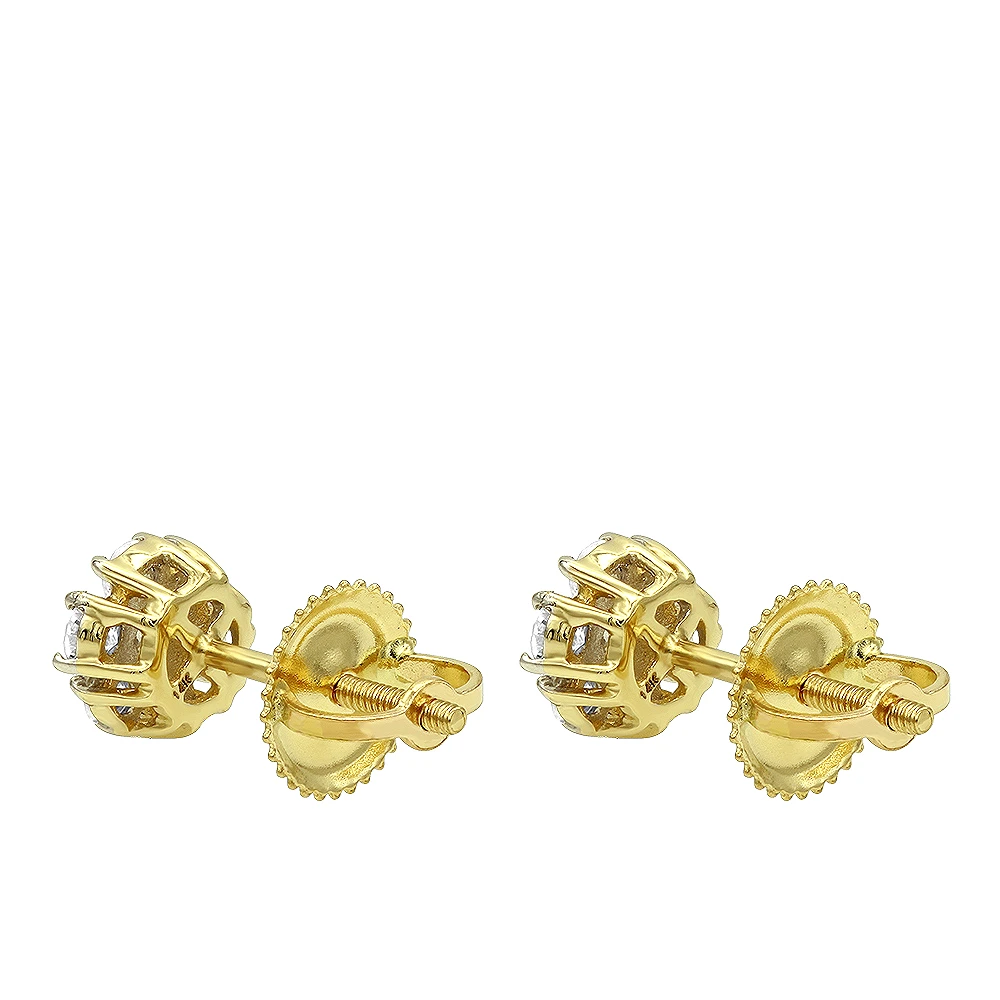 14K Yellow Gold Men's Diamond Stud Earring | Single Earring Cluster Design 1 Carat Look 6 14K Yellow Gold Men's Diamond Stud Earring | Single Earring Cluster Design 1 Carat Look - Image 4