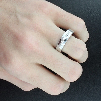 14K White Gold Men's Diamond Wedding Band 0.32ct 5.9mm 4 14K White Gold Men's Diamond Wedding Band 0.32ct 5.9mm - Image 2