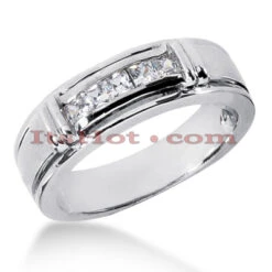 14K White Gold Men's Diamond Wedding Band 0.50ct 6.9mm