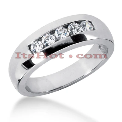 Five Stone 14K White Gold Men's Diamond Wedding Band 0.5ct 3 Five Stone 14K White Gold Men's Diamond Wedding Band 0.5ct