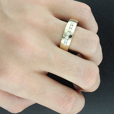 14K White Gold Men's Diamond Wedding Band 0.63ct 7.4mm 5 14K White Gold Men's Diamond Wedding Band 0.63ct 7.4mm - Image 3