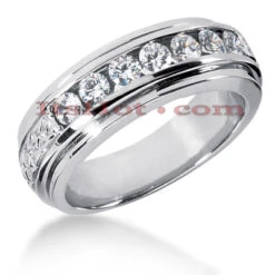 14K White Gold Men's Diamond Wedding Band 0.84ct 7.6mm