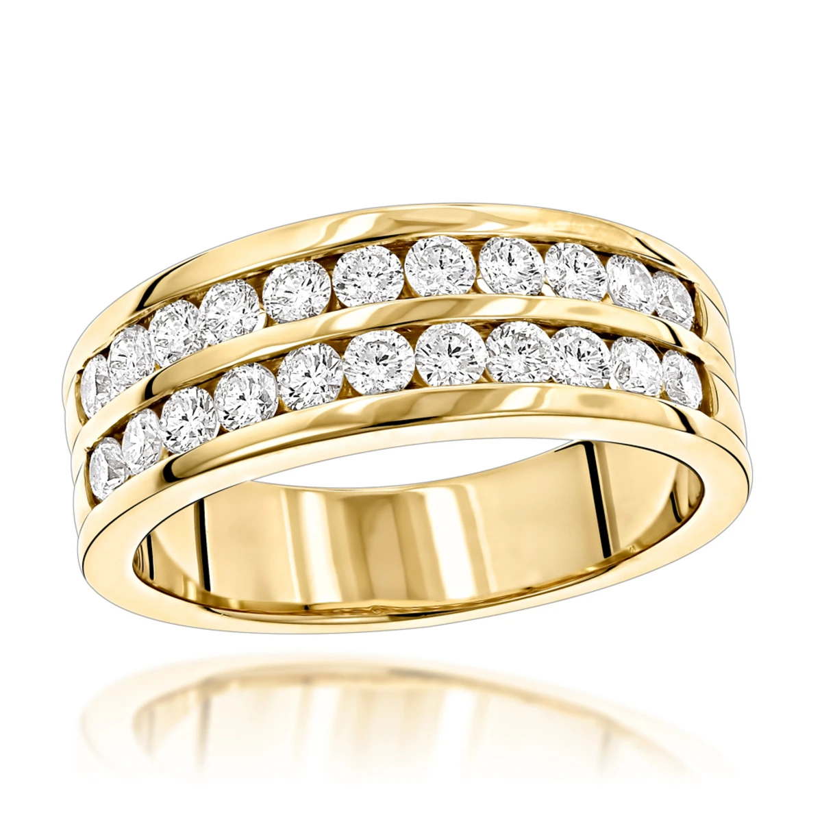 14K Yellow Gold Men's Diamond Wedding Ring W 1.5ct Of Round Diamonds By Luxurman 3 14K Yellow Gold Men's Diamond Wedding Ring W 1.5ct Of Round Diamonds By Luxurman